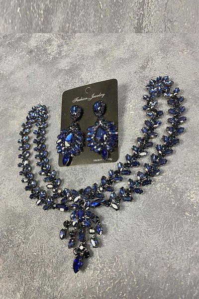 Hobigram Set de cercei pentru rochie de seară și accesoriu de păr de mireasă model Naomi bleumarin – coroană, piatră de cristal, model elegant