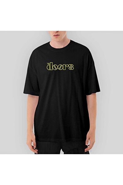 Z zepplin Tricou negru supradimensionat galben The Doors Logo