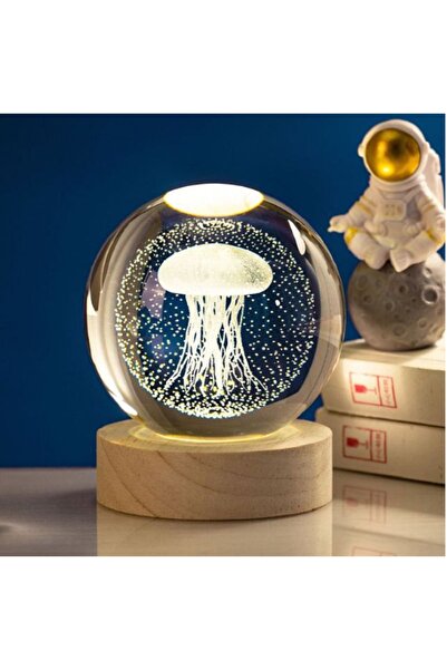hediyeconcepti Kristal Toplu Kablolu Usb Ahşap Kaideli Deniz Anası Küre Obje ...