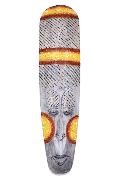 Hedicaret Ahşap Aborjin Mask 50 Cm Beyaz Surat Maske Dekoratif Duvar Objesi