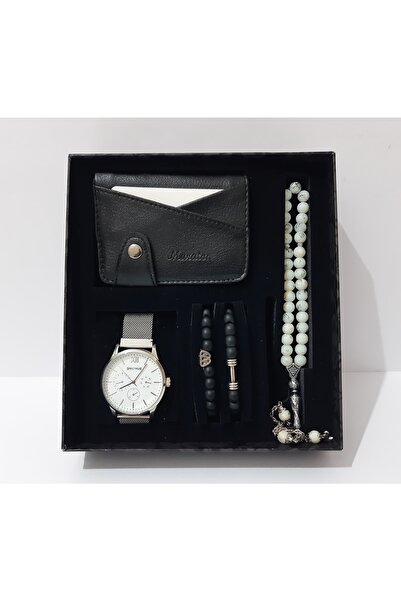 renkli çiçekler Erkek Saat Erkek Kol Saati Kartlık Bileklik Tesbih Set