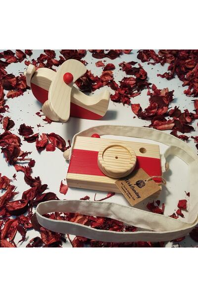 aswood Wooden Handmade Baby Airplane And Toy Camera Set, Decorative, Educational Toy, Children's Toy