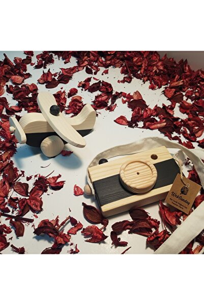 aswood Ahşap Elyapımı Baby Uçak Ve Oyuncak Fotoğraf Makinesi Set, Dekoratif, ...