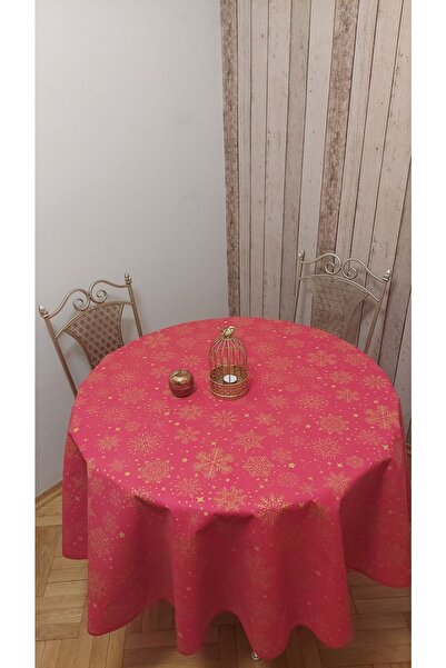 gonk Yuvarlak Yılbaşı Desenli Duck (SIVI İTİCİ ,LEKE TUTMAZ) Kumaş,masa Örtüsü