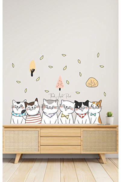Think And Print Sevimli Kediler Kedi Çocuk Odası Duvar Sticker Seti