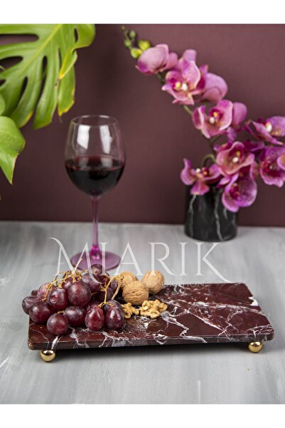 MIARIK DESIGN & DEKORASYON Dekoratif Bordo Mermer Dikdörtgen Gold Top Ayaklı ...