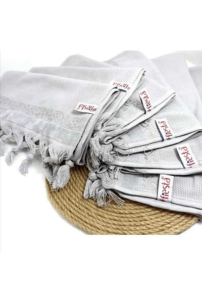AYHOME 12 Pieces Dowry Hand and Face Towel Etamine Embroidered Gray Color Plain Plain Towel 100% Cotton 50x90