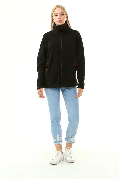 VEGA PORT Women's Black Fleece with Zippered Stand Collar
