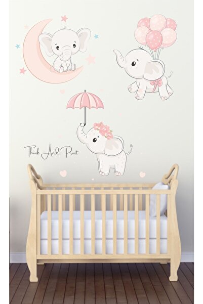 Think And Print Σετ αυτοκόλλητων τοίχου για παιδικό δωμάτιο με ελέφαντα με ομ...