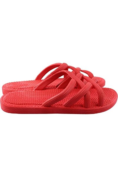 GEZER Red Straw Weave Motif Non-Slip Sole Women's Slippers Sea Beach Bathroom Pool Wet Floor Slippers