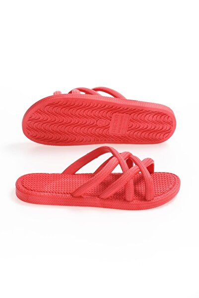 GEZER Red Straw Weave Motif Non-Slip Sole Women's Slippers Sea Beach Bathroom Pool Wet Floor Slippers