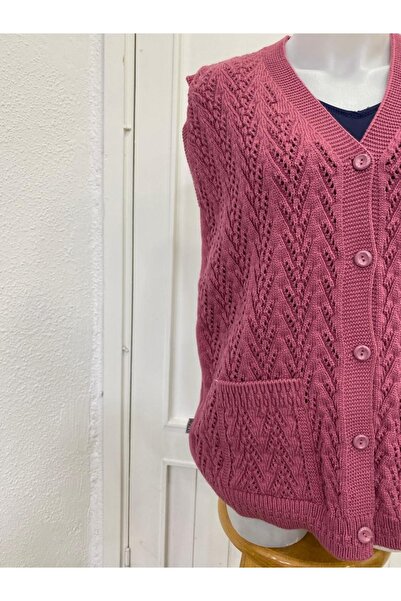 BARLAS TRİKO Houndstooth Model Winter Mother Vest with Pockets Brls-mv-kacay