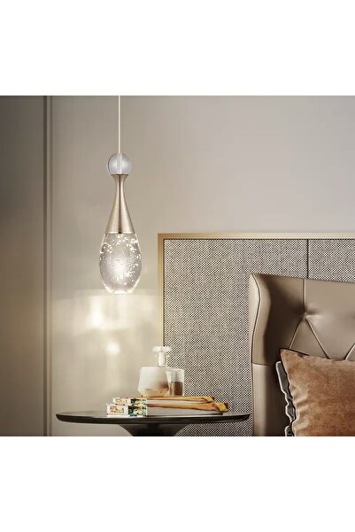 burenze Modern Luxury Jadore Tekli Avize Kristal Taşlı Sarkıt Led Avize Gold Sarı