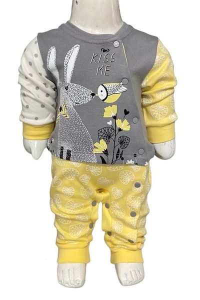 Aziz Bebe Kiss Me Patterned Snap-Footless Jumpsuit (without booties)