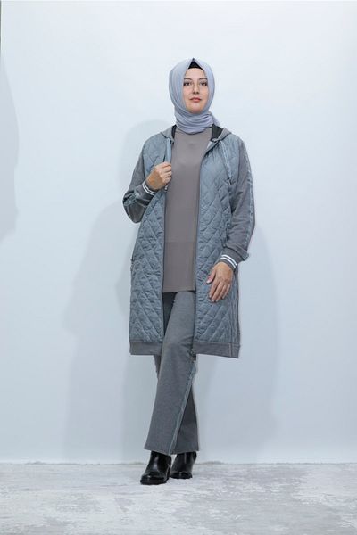 Zey&Ka Butik Large Size Pocketed Front Quilted Zippered Double Set