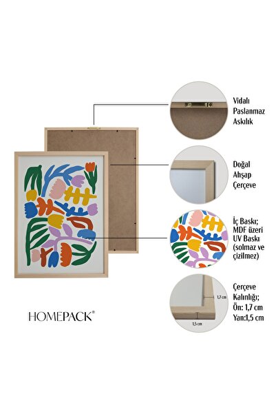 HOMEPACK Doğal Ahşap Çerçeveli 4'lü Tablo Seti D-006