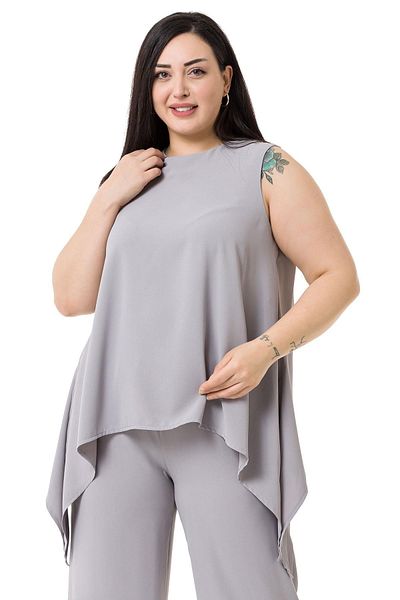 DISENTIS MODEST Plus Size Blouse Trousers Gray Set