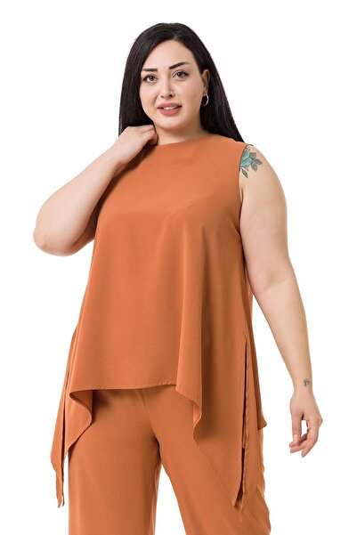 DISENTIS MODEST Plus Size Blouse Trousers Cinnamon Color Set