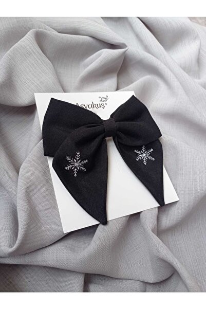 asyakuş مجموعة عيد الميلاد ندفة الثلج المطرزة القوس الأسود مشبك تلقائي