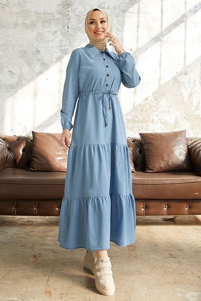InStyle Rochie Betty Baby Guler denim - Albastru deschis