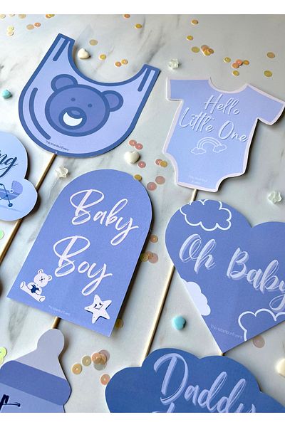 The Istanbul Event Blue Baby Boy 10-Piece Gender Party Baby Shower Speech Bubble Set-mommy To Be-baby On The Way