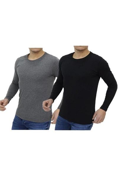 FATELLA Men's Round Crew Neck Lycra Narrow Fit Slim Fit Black Body T-shirt 2 Pieces 2 Pieces