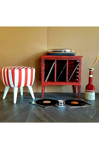 Le Atölye Nostaljik Ahşap Plak Çalar Sehpası Kırmızı