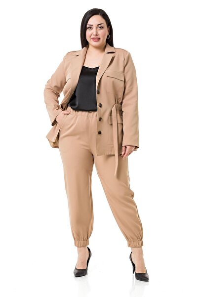 DISENTIS MODEST Set jachetă și pantaloni de mărime mare, de culoare bej - Căp...