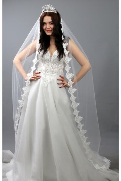 paris in paris طول 300 سم من الدانتيل الفرنسي لفستان الزفاف الطويل باللون الأ...