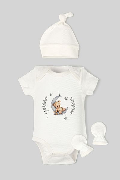 Tuğba Kuğu Jacquard Newborn Body Hat Gloves Set