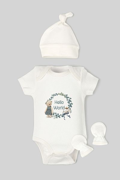 Tuğba Kuğu Jacquard Newborn Body Hat Gloves Set
