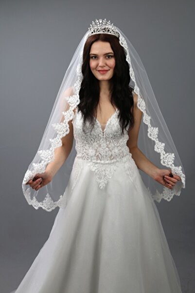 paris in paris حجاب فستان الزفاف دانتيل فرنسي طبقة واحدة مع مشط لون أبيض طول 1 متر