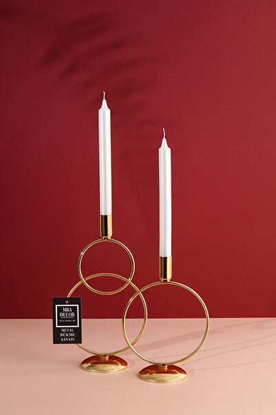mba decor metal bending art Ikili Gold Şamdan Mumluk Dekoratif Dekorasyon Paslanmaz Kaplama Dolu Demir 28 Cm Kardan Adam