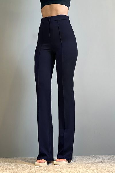 NET OF NOT Elegante Palazzo-Hose für Damen in Marineblau mit hoher Taille, gerippten Nähten und Raffungen für die neue Saison