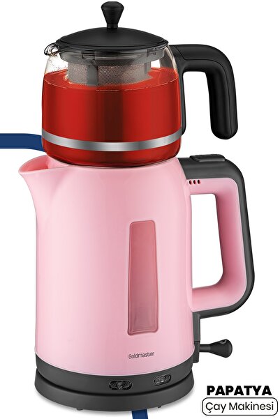 GOLDMASTER Papatya Pembe 2200 Watt Cam Demlikli Çay Makinesi Ve Su Isıtıcısı