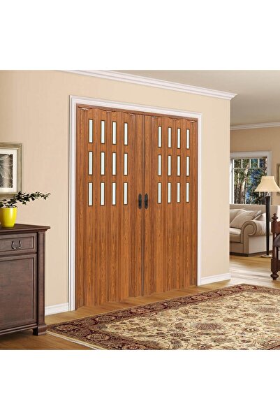 FARAN DEKORASYON 185 X 215 Ceviz Renk Camlı Çift Açılım Pvc Akordiyon Katlanı...