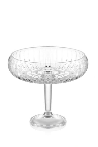 Jenisa El Yapımı Cam Ayaklı Büyük Linea Sunum Çanak 24x25,50 Cm