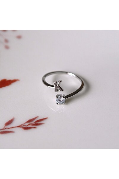 Heppii خاتم مفصل قابل للتعديل بحرف K لون فضي