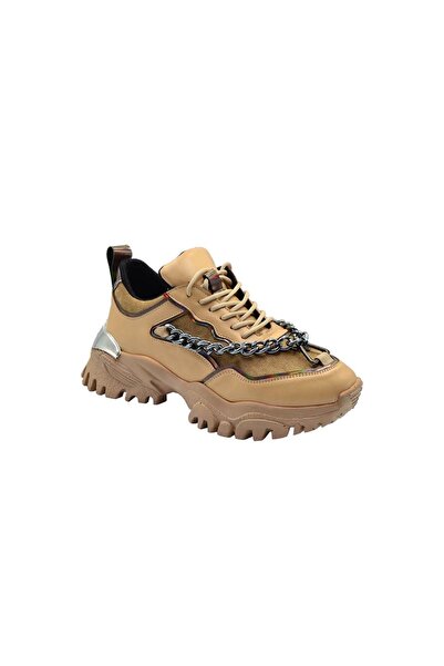 DUYGUSHOESBAG Kadın Gümüş Zincir Aksesuarlı Kalın Tabanlı Spor Ayakkabı