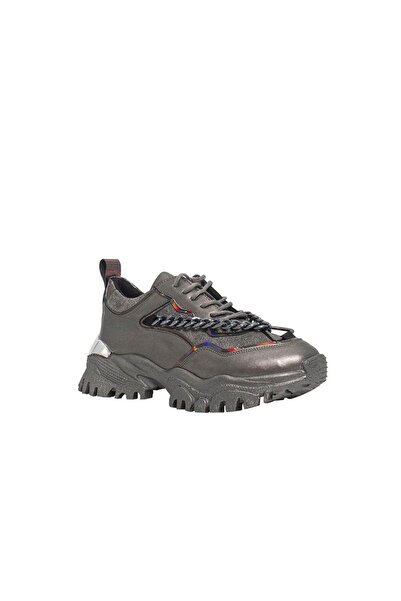 DUYGUSHOESBAG Kadın Gümüş Zincir Aksesuarlı Kalın Tabanlı Spor Ayakkabı