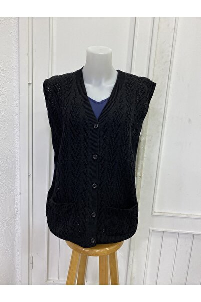 BARLAS TRİKO Houndstooth Model Winter Mother Vest with Pockets Brls-mv-kacay