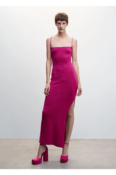 MANGO Woman Πλεκτό φόρεμα σταυρωτό πίσω