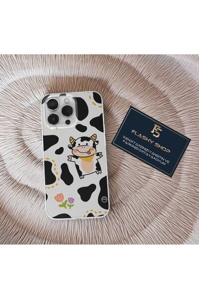 Samsung S21 Fe Compatible Transparent Case with Sweet Cow Pattern