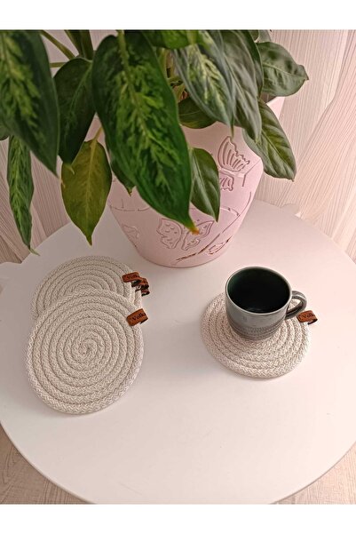 volkan inox حبل قطني أبيض 6 قطع طقم قاعدة أكواب 12 سم كوب شاي كوب شمعة قاعدة ...