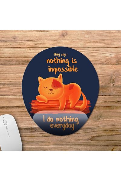 Pixxa نموذج لوحة ماوس بمساعدة المعصم من Nothing Is Impossible - Lazy Cat - Lazy Right - بيضاوي واحد