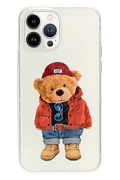 Powerfox Iphone 14 Pro Max Uyumlu Kırmızı Ceketli Ayıcık Şeffaf Telefon Kılıfı