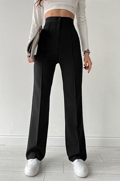 Ortaya Çık Black High Waist Crepe Fabric Palazzo Trousers