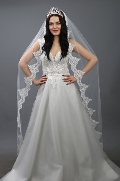 paris in paris Voal lung pentru rochie de mireasă, 3 metri, dantelă franceză, culoare albă decolorată