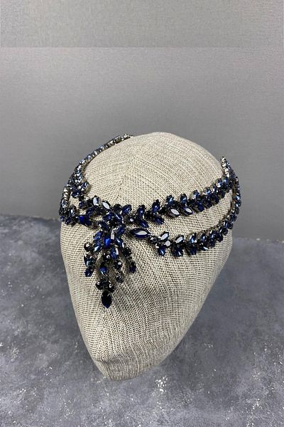 Hobigram Accesoriu pentru păr de mireasă model Naomi bleumarin – coroană, piatră de cristal, model elegant, coroană de mireasă – coroană