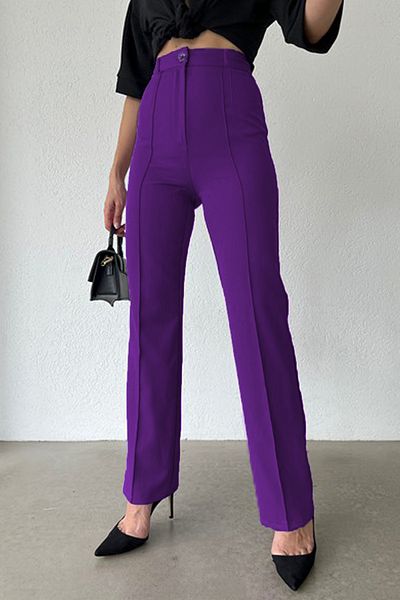 Ortaya Çık Purple High Waist Crepe Fabric Palazzo Trousers